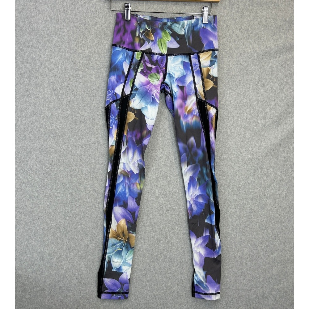 Vimmia Leggings Purple Floral Black Mesh Inset Athletic Workout Yoga Size XS
